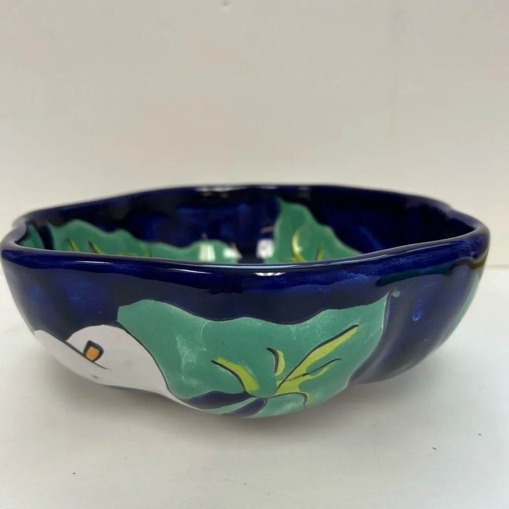 Talavera/Calla Lily’s/ Pottery Serving Bowl/Mexican hand painted/almost 10”